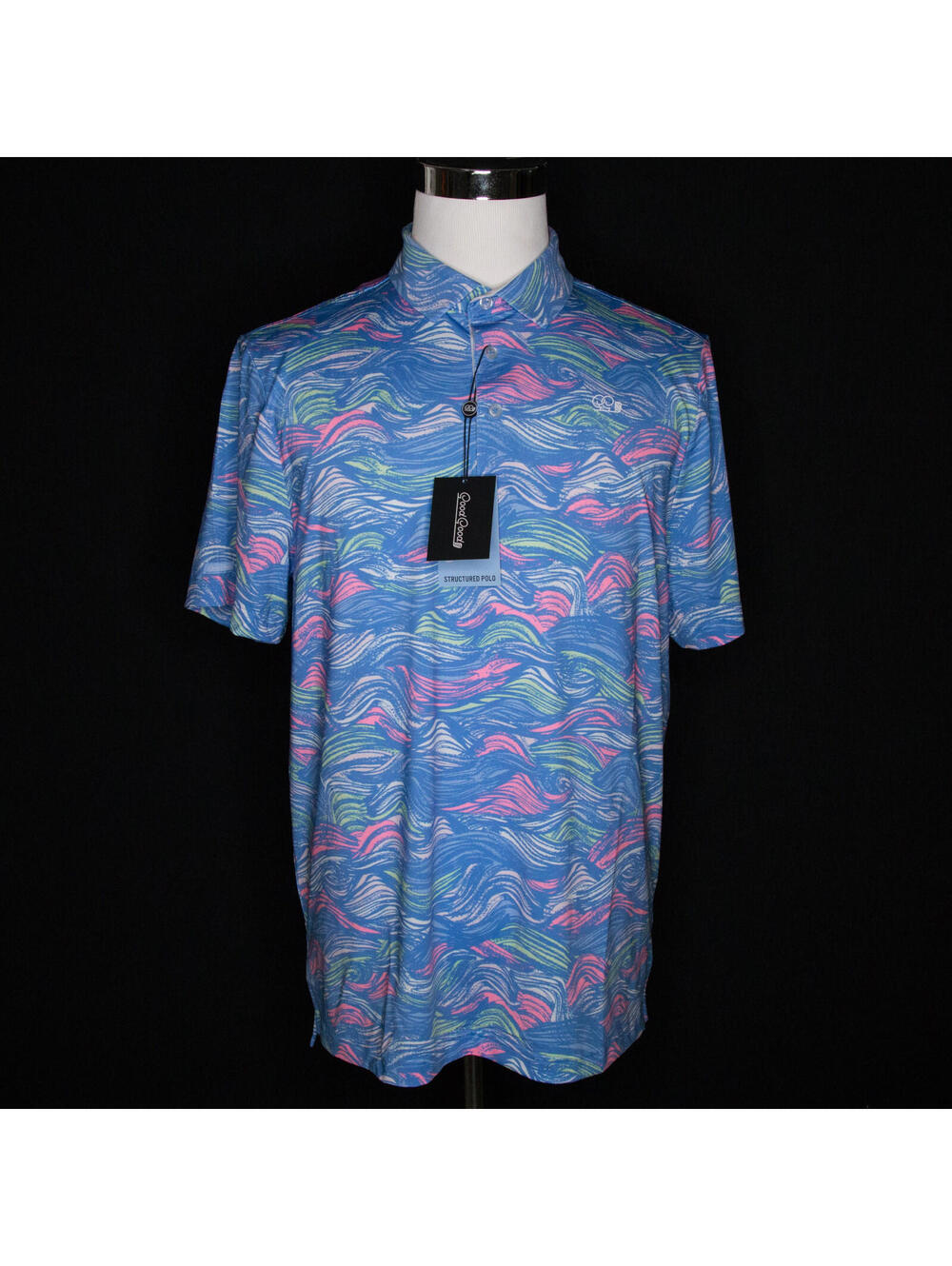 NWT Good Good Golf Makin Waves Print Structured Polo Short Sleeve Shirt Sz Large